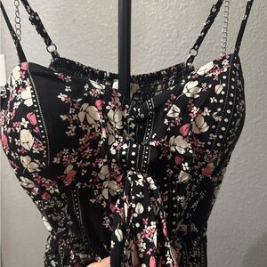 AUW Black Floral Jumpsuit with Pink & Cream flowers